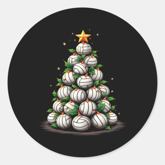 Volleybal Kerstboom Vakantie Ronde Sticker (Voorkant)