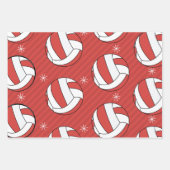 Volleybal kerststreep Festive Ball Snow Red Inpakpapier Vel (Voorkant 3)
