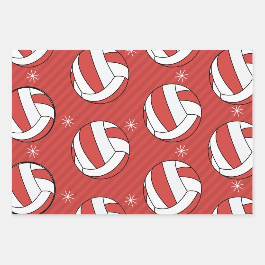 Volleybal kerststreep Festive Ball Snow Red Inpakpapier Vel (Voorkant 3)