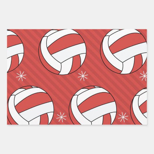 Volleybal kerststreep Festive Ball Snow Red Inpakpapier Vel (Voorkant 2)