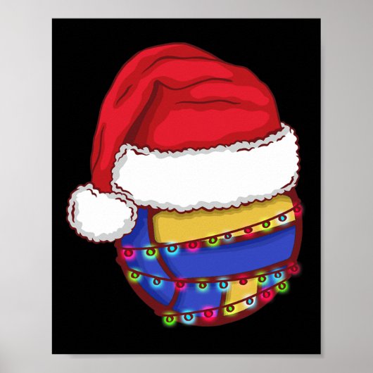 Volleybal Kerstverlichting Santa Hat Funny Volley Poster (Voorkant)