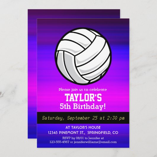 Volleybal; Levendig Violet Blauw en Magenta Kaart (Voorkant / Achterkant)