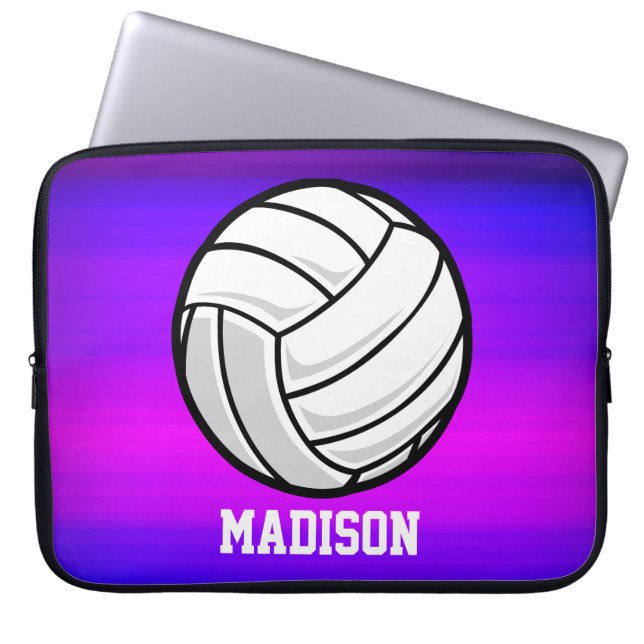 Volleybal; Levendig Violet Blauw en Magenta Laptop Sleeve (Voorkant)