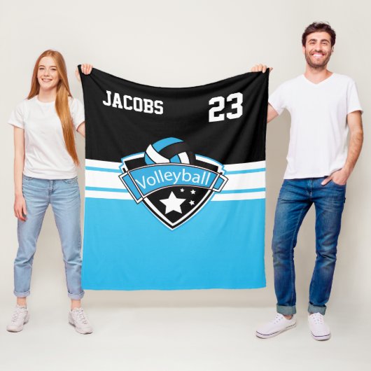 Volleybal 🏐 Logo in Baby Blauw, Wit & Zwart Fleece Deken (In situ)