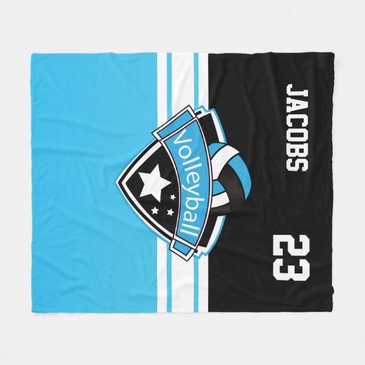 Volleybal 🏐 Logo in Baby Blauw, Wit & Zwart Fleece Deken (Voorkant (Horizontaal))