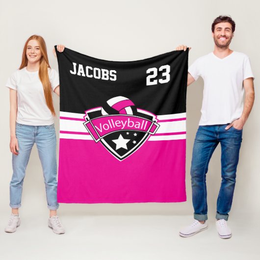 Volleybal Logo in Heet Roze, Wit & Zwart Fleece Deken (In situ)