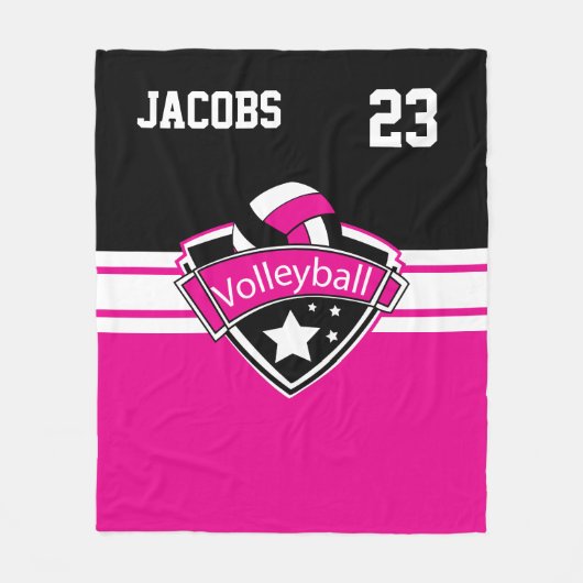 Volleybal Logo in Heet Roze, Wit & Zwart Fleece Deken (Voorkant)