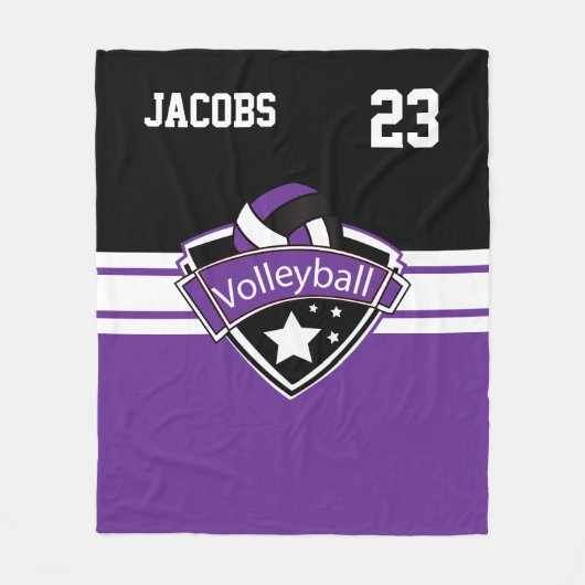 Volleybal Logo in Paarse, Wit & Zwart Fleece Deken (Voorkant)