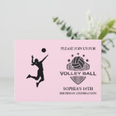 Volleybal Meisje Speler Verjaardagsfeestje Uitnodi Kaart (Staand voorkant)