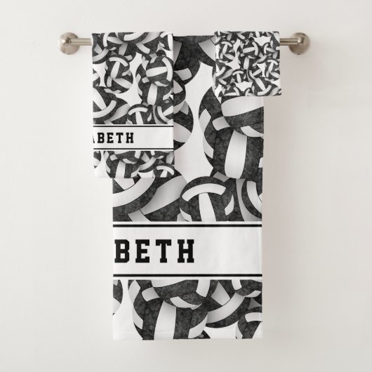 volleybal meisjes naam atletisch zwart wit bad handdoek (Insitu)