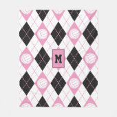 volleybal met de thema roze grijze witte argyle-pa fleece deken (Voorkant)