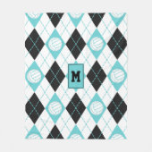 volleybal met het turquoise zwarte argyle - patroo fleece deken (Voorkant)