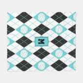 volleybal met het turquoise zwarte argyle - patroo fleece deken (Voorkant (Horizontaal))