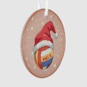 Volleybal met rode kerstmuts Naam Kerstmis Ornament (voorkant)