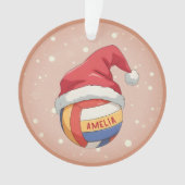 Volleybal met rode kerstmuts Naam Kerstmis Ornament (voorkant)