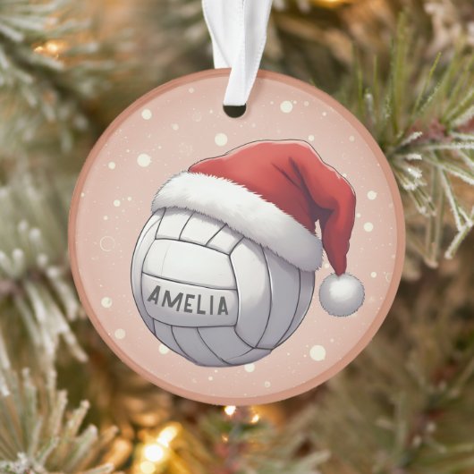 Volleybal met rode kerstmuts Naam Kerstmis Ornament (Boom)