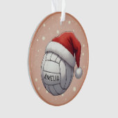 Volleybal met rode kerstmuts Naam Kerstmis Ornament (voorkant)