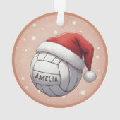 Volleybal met rode kerstmuts Naam Kerstmis Ornament (achterkant)