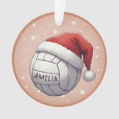 Volleybal met rode kerstmuts Naam Kerstmis Ornament (voorkant)