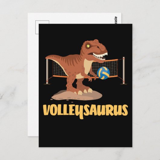 Volleybal met Trex Funny Dino Sport Briefkaart (Voorkant / Achterkant)