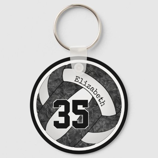 volleybal met zwarte witte teamkleuren aantal meis sleutelhanger (Voorkant)