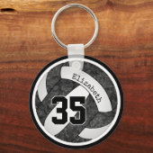 volleybal met zwarte witte teamkleuren aantal meis sleutelhanger (Voorkant)