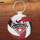 Volleybal - Monogram - Donkerrood, Wit & Zwart Sleutelhanger (Voorkant)