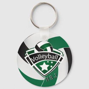 Volleybal - Monogram - Groen, Wit & Zwart Sleutelhanger