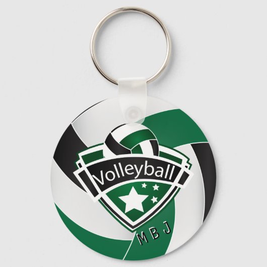 Volleybal - Monogram - Groen, Wit & Zwart Sleutelhanger (Voorkant)