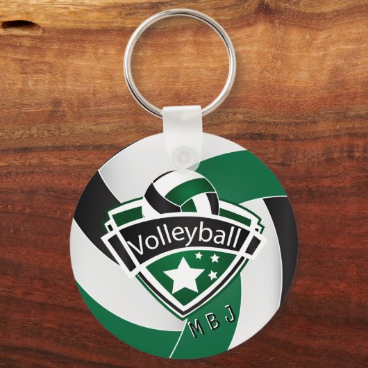 Volleybal - Monogram - Groen, Wit & Zwart Sleutelhanger (Voorkant)