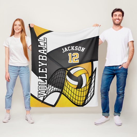 Volleybal 🏐 ontwerp - Geel, Wit, Zwart Fleece Deken (In situ)