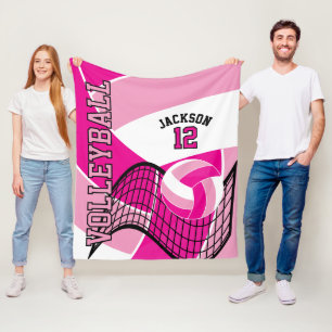 Volleybal 🏐 ontwerp - Roze en Wit Fleece Deken