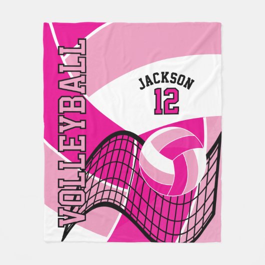Volleybal 🏐 ontwerp - Roze en Wit Fleece Deken (Voorkant)
