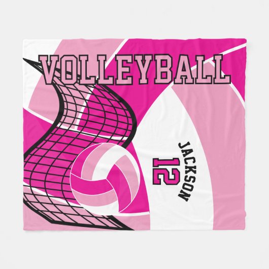 Volleybal 🏐 ontwerp - Roze en Wit Fleece Deken (Voorkant (Horizontaal))