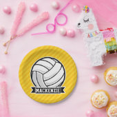 Volleybal op gele strepen papieren bordje (Feest)