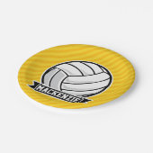 Volleybal op gele strepen papieren bordje (Gekanteld)