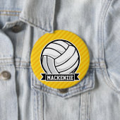 Volleybal op gele strepen ronde button 4,0 cm (In situ)
