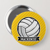 Volleybal op gele strepen ronde button 4,0 cm (Voorkant /achterkant)