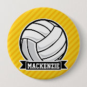 Volleybal op gele strepen ronde button 4,0 cm (Voorkant)