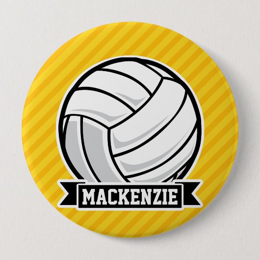 Volleybal op gele strepen ronde button 4,0 cm (Voorkant)