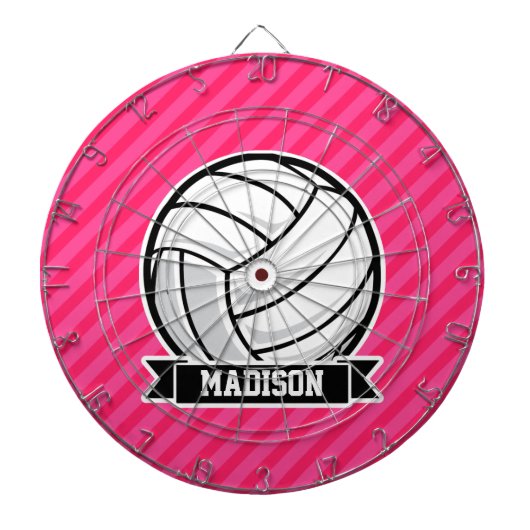 Volleybal op Neon Pink Stripes Dartbord (Voorkant)