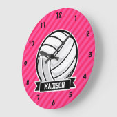 Volleybal op Neon Pink Stripes Grote Klok (Hoek)