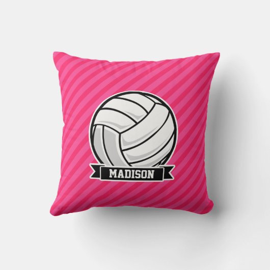 Volleybal op Neon Pink Stripes Kussen (Achterkant)