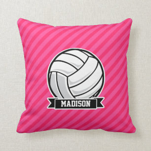 Volleybal op Neon Pink Stripes Kussen