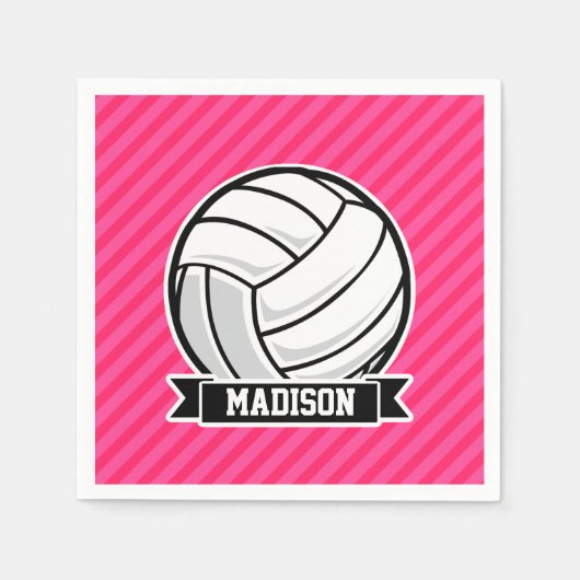 Volleybal op Neon Pink Stripes Servetten (Voorkant)