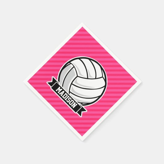 Volleybal op Neon Pink Stripes Servetten (Hoek)