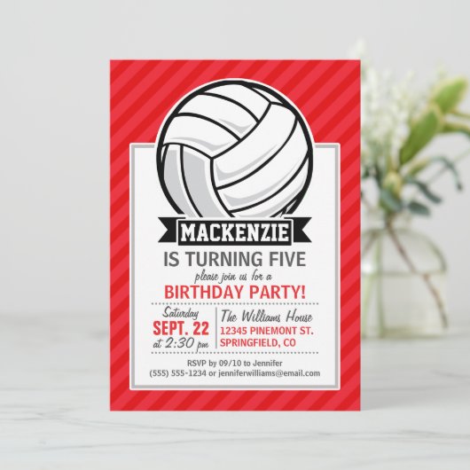 Volleybal op rode diagonale strepen kaart (Staand voorkant)