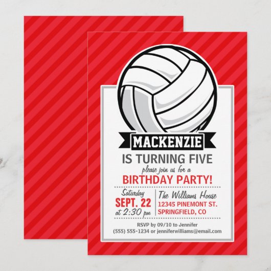 Volleybal op rode diagonale strepen kaart (Voorkant / Achterkant)