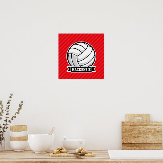 Volleybal op rode diagonale strepen poster (Keuken)