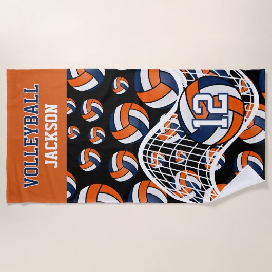 Volleybal - Oranje, wit en marineblauw Strandlaken (Voorkant)